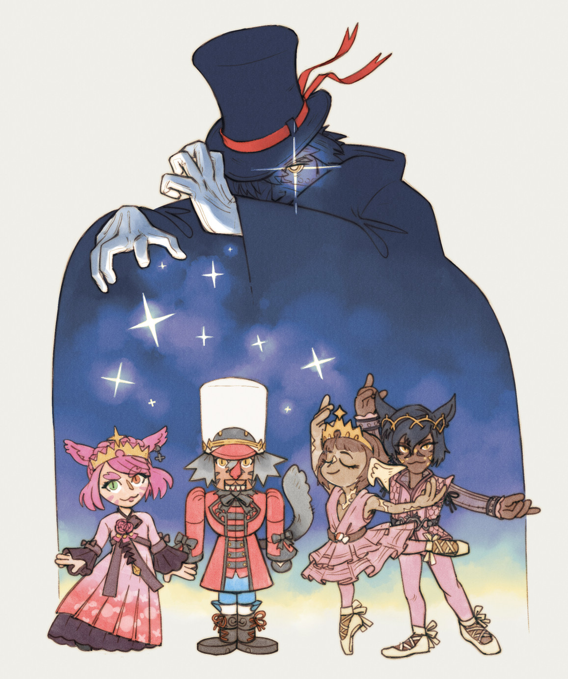poster illustration for an in-game rendition of the nutcracker in ffxiv, 2020