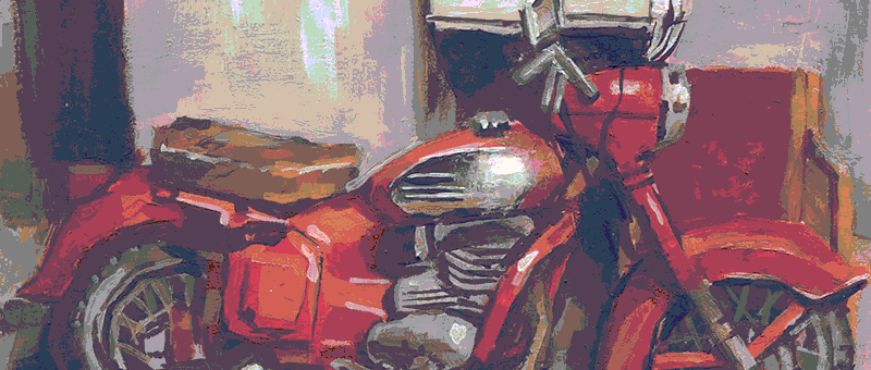 my gouache painting of a jawa bike